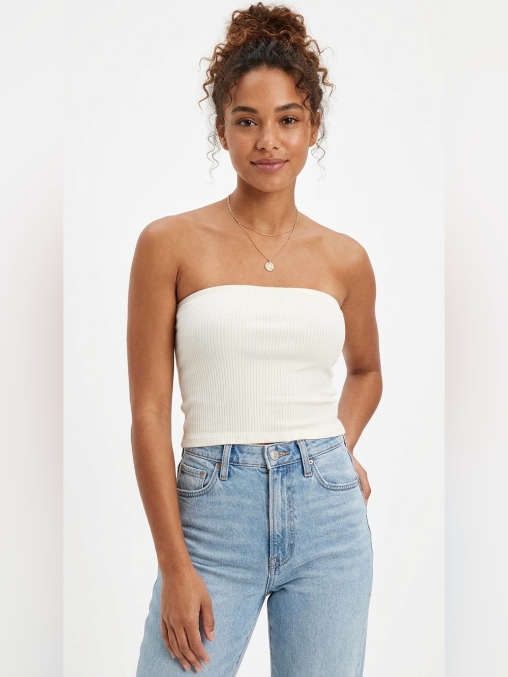 American Eagle Ivory Ribbed Tube Top Size XS